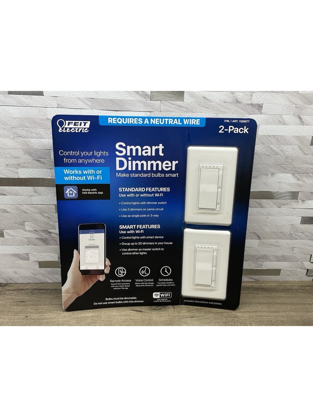 2 Pack Feit Electric Wi-Fi Smart Dimmer Switch Works with Google Assistant Alexa